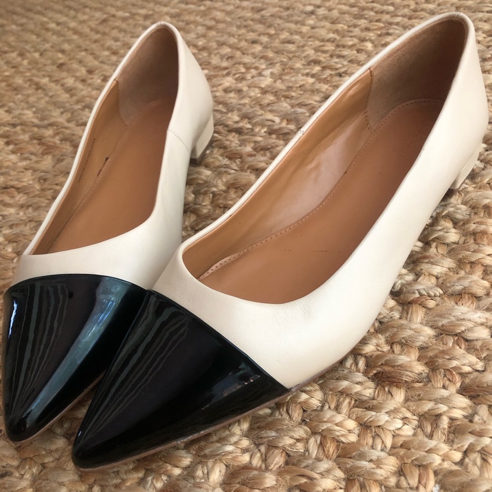New: J Crew Marina leather pointy cap-toe flats. Size 9.5